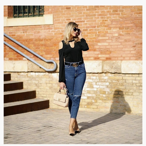 Cold Shoulder Long Sleeve - Cutout Tunic Fashion Blouse - Picture 2 of 8